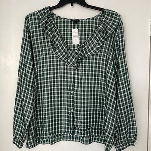 Green, white, black and silver blouse